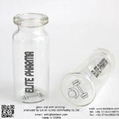 pharmaceutical injection bottle vial with label and printing logo on side and bottom